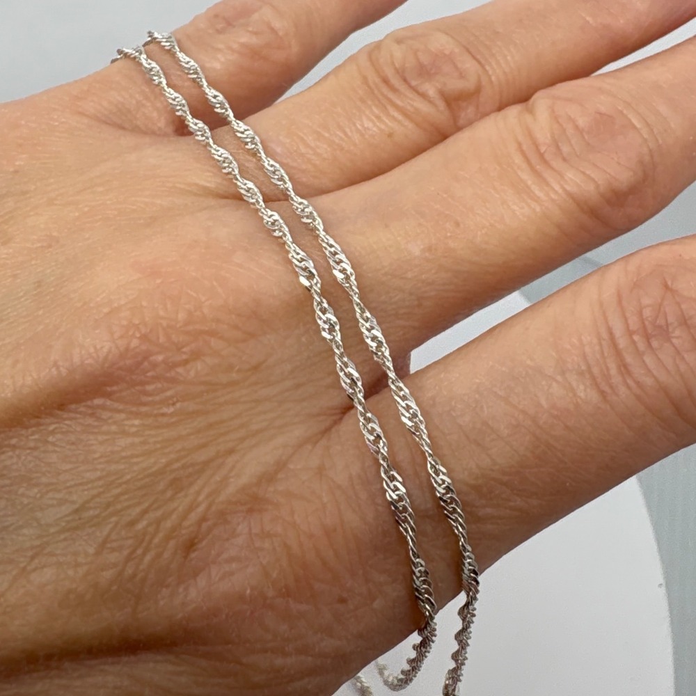 925 Sterling Silver Singapore Twisted Chain Necklace 22 Inch Made in Italy - Picture 8 of 12